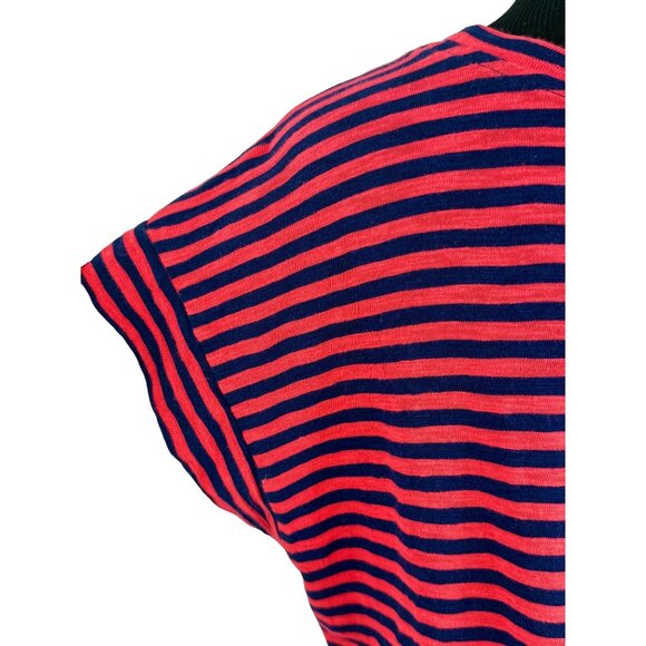 J. Crew Striped Casual Blue Red Cotton Tie Waist Nautical Preppy Shirt Dress LG - Picture 7 of 15